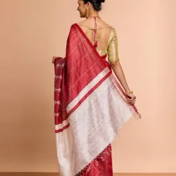 Taneira Red Silk Striped Saree With Unstitched Blouse image 2
