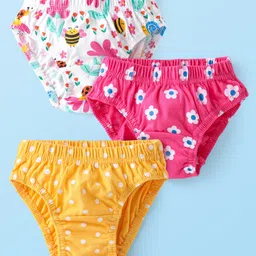 Babyhug 100% Cotton Knit Single Jersey Antibacterial Panties with Polka Dots & Floral Print Pack of 3 - Pink White & Orange-picture-17