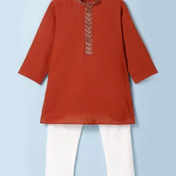 Exclusive from Jaipur Cotton Woven Full Sleeves Soild Kurta & Pyjama Set - Red-picture-12