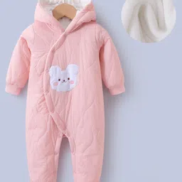 Kookie Kids Full Sleeves Winter Wear Hooded Romper with Bear Patch & Ear Applique - Pink-picture-29