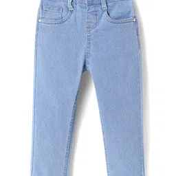 Babyhug Full Length Washed Denim Jeans with Stretch - Light Blue image 1