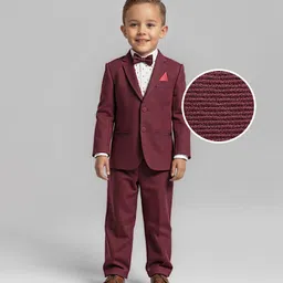 Babyhug Knit Full Sleeves Printed 3 Piece Party Suit With Bow - Maroon-picture-18