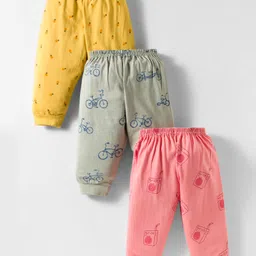 Zero Sinker Knit Full Length Leggings With Cycle & Pineapple Print Pack Of 3 - Pink Yellow & Light Green-picture-12