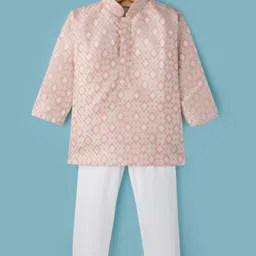 Ridokidz Full Sleeves Geometric Printed Kurta Pyjama Set - Light Peach-picture-13