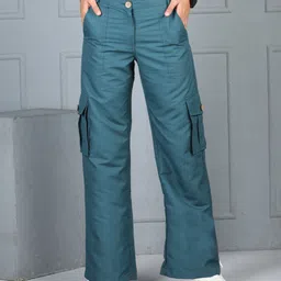 Cutiekins Woven Solid Flared Cargo Pants - Teal Blue-picture-37