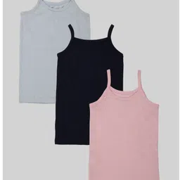 Kiddopanti Cotton Knit Pack Of 3 Sleeveless Solid Camisoles - Baby Pink Black & Blue-image-61