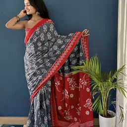 HERE&NOW Ethnic Motifs Printed Pure Cotton Bagru Saree image 2