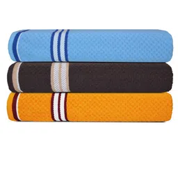 Athom Living Popcorn Textured Solid Bath Towel Pack Of 3 - Yellow & Blue Brown image 2