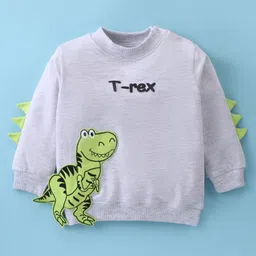 Kookie Kids Cotton Knit Full Sleeves Winter Wear Suit With 3D T-Rex Applique & Detailing - Light Grey & Black image 2