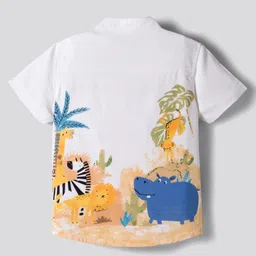 Bonfino 100% Rayon Woven Half Sleeve Jungle Print Shirt -white image 2