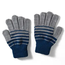 Model Knitted Striped Gloves - Light Grey image 2