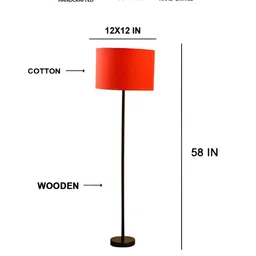 Devansh Orange Colored & Black Wooden & Cotton Cylinder Shaped Floor Lamp image 3