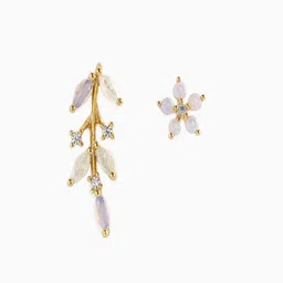 AQUASTREET Set Of 2 18K Gold-Plated Zircon Studded Floral Shaped Studs image 2