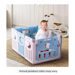 fab n funky Playard Playpen with Smart Folding Baby Activity Safety Lock - Green & White image 3