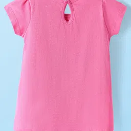 Babyhug Single Jersey Knit Half Sleeves Frocks With Floral Print & Bow Applique Pack of 2 - Yellow & Pink image 3