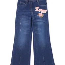 Cutecumber Denim Rose & Text Patch Detailed Washed Jeans - Blue image 4