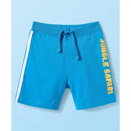 Babyhug Single Jersey Knit Mid Thigh Shorts with Animal & Jungle Safari Text Print Pack Of 2 - White & Blue image 4