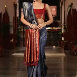 DIVASTRI Woven Design Zari Silk Blend Banarasi Saree-picture-19