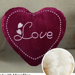Aura Maroon & White 5 Pieces Embroidered Cotton Heart Shape Plushie Pre-Filled Cushions image 4