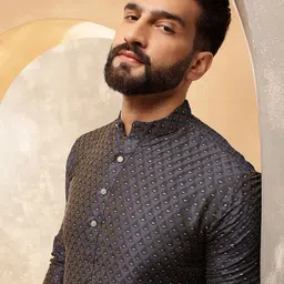 Anouk Grey Geometric Embroidered Band Collar Straight Kurta image 5