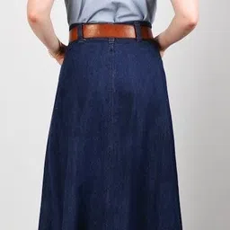 tripursundari fashion Denim Skirt for Women, A-Line Cut, Full Length, Navy Blue image 2
