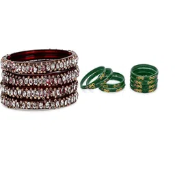 1ST TIME Set Of 12 Maroon Alloy Artificial Stones & Beads Antique Bangles-picture-16