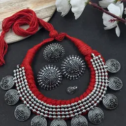 NAMAN ARTS Hiya Thread Silver Plated Oxidised Jewellery Set-picture-49