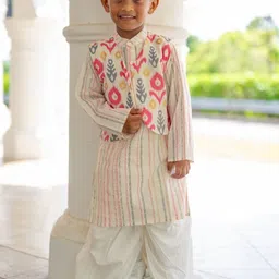 NIMBU Boys Printed Pure Cotton Kurta Set with Dhoti Pants & Jacket-picture-30