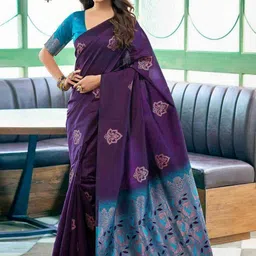 VASTRAAVEDAA Ethnic Motifs Woven Design Zari Art Silk Banarasi Saree-picture-15
