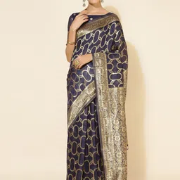 KALINI Ethnic Motifs Zari Silk Blend Chanderi Saree-picture-13