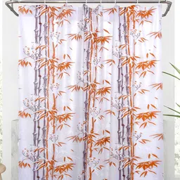 Kuber Industries Orange & White Leaf Print ShowerCurtains-picture-1