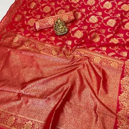 CaniBani Floral Zari Silk Blend Handloom Banarasi Saree image 2