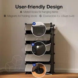 BOXJOY Black Waterproof & Dustproof 5-Shelf Shoe Rack With Doors image 4