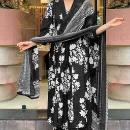 GoSriKi Jaiswal Floral Printed V-Neck Pleated Anarkali Kurta With Palazzos & Dupatta-picture-38