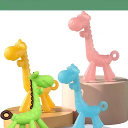 Joy Buzz Giraffe Shape Silicone Teether- Green image 3