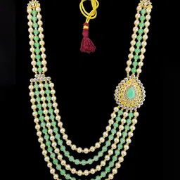 Radhe Creation Men Brass Gold-Plated Layered Pearl Necklace-picture-16