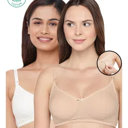 Inner Sense Solid Organic Antimicrobial Feeding Bra Pack of 2 - White & Beige-picture-13