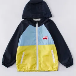 Kookie Kids Full Sleeves Jacket Car Embroidery - Yellow Blue image 1