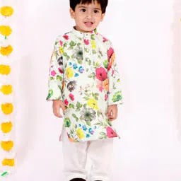 Little Bansi Full Sleeves Floral Print Kurta With Pajama - Green-picture-39