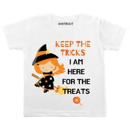 KNITROOT Keep The Tricks Print Half Sleeves Halloween Tee - White-picture-13