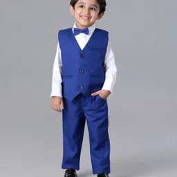 Babyhug Full Sleeves Party Suit with Bow Solid - White Blue-picture-21