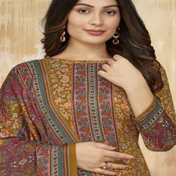DRAVINAM Trends Floral Printed Pashmina Woolen Unstitched Dress Material image 2