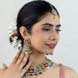 Kulin Women Alloy Gold-Plated Necklace and Earrings and Maang Tika-picture-13