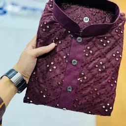 AWM Men Cotton Embroidered Straight Kurta image 3