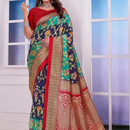 KANOODA Woven Design Floral Printed Zari Saree-image-25