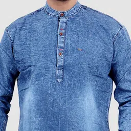 M'COT Men Solid Mandarin Collar Washed Straight Kurta image 5