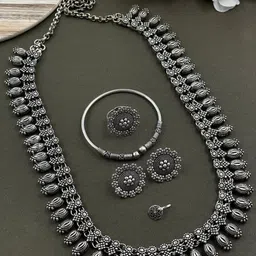 NAMAN ARTS Silver Plated Oxidised Jewellery Set-image-64
