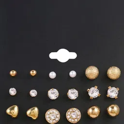 DressBerry Set Of 12 Gold-Plated Pearls Studded Contemporary Studs image 3