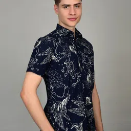 Heed Attentive Relaxed Abstract Printed Spread Collar Half Sleeves Cotton Shirt image 4