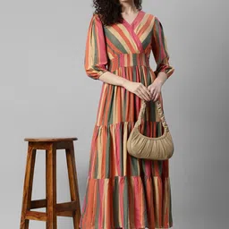 Krunal Raiyani Striped Tiered Maxi Dress-image-28